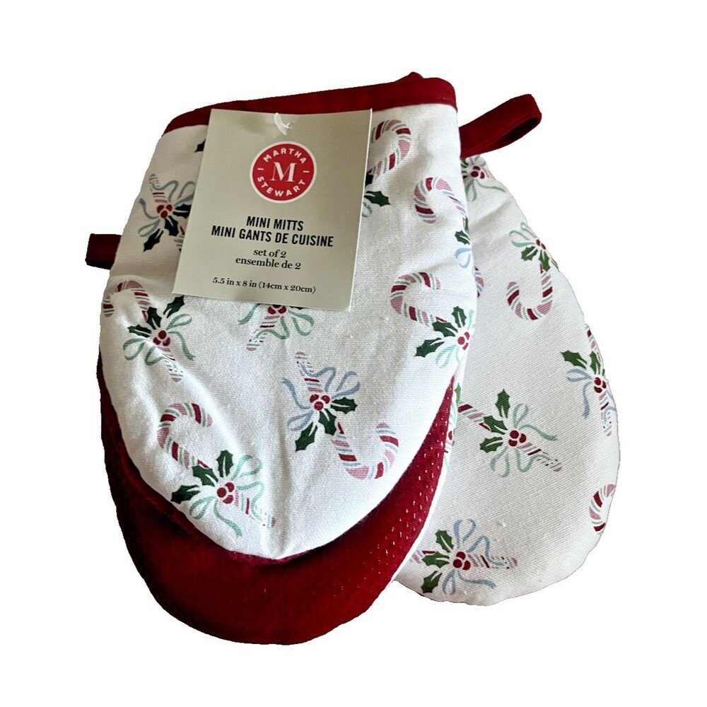 Martha Stewart Christmas Mini Oven Mitts Candy Canes Silicone Grip Set Of 2